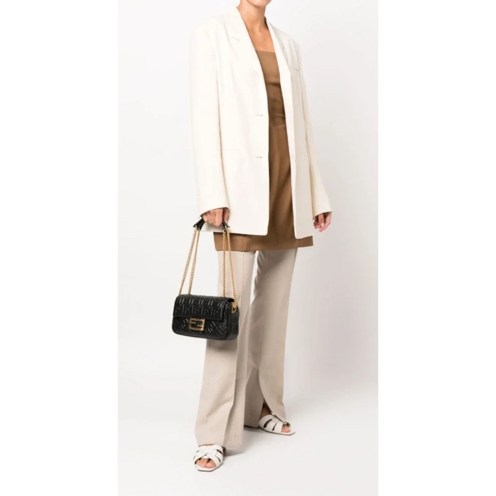 ❌❌SOLD! $3490 Fendi Baguette Medium Midi FF Leather Black Chain Shoulder Bag - Picture 4 of 16